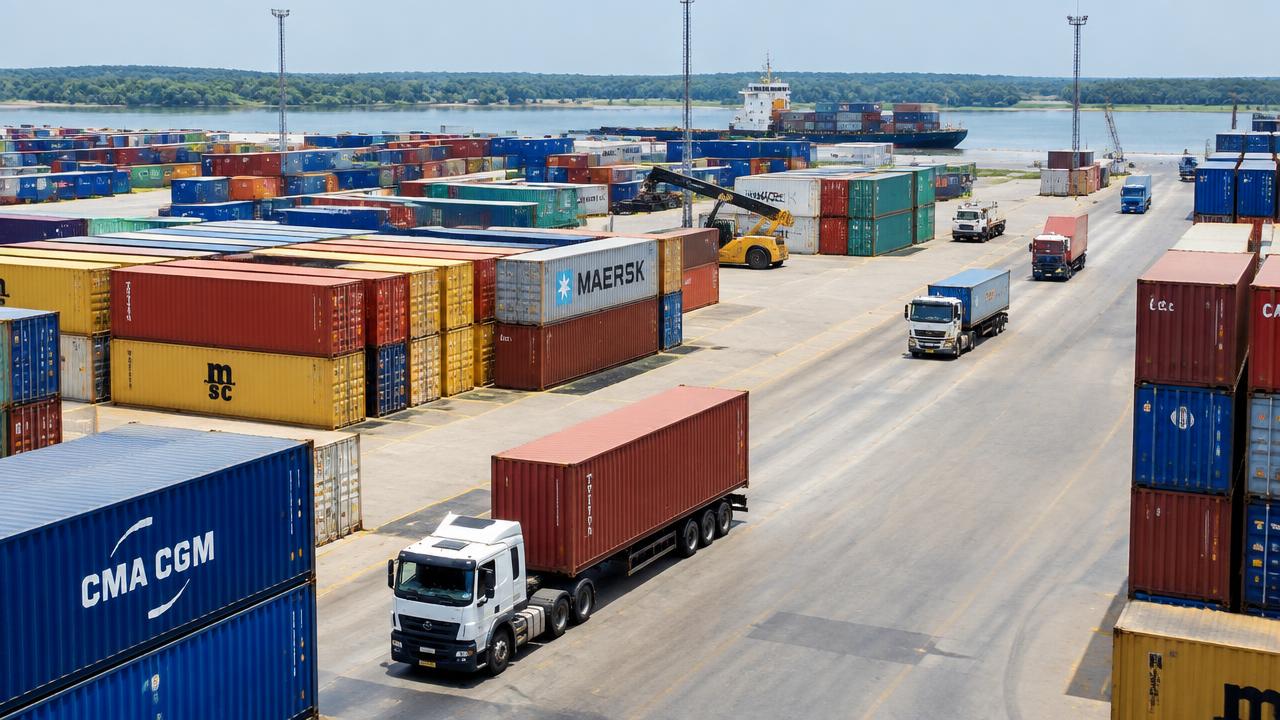 Conteneurs et camions dans un terminal logistique